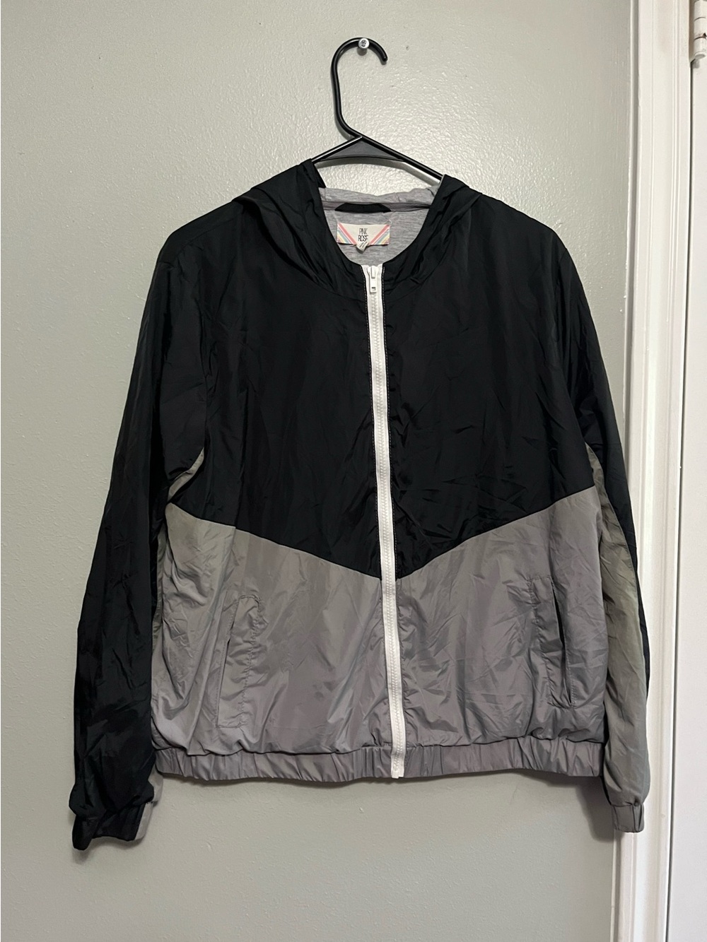 Pink Rose Black and Gray Hooded Windbreaker Jacket